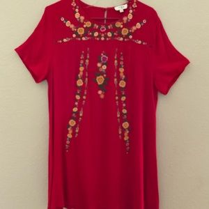 Umgee Red Embroidered Dress